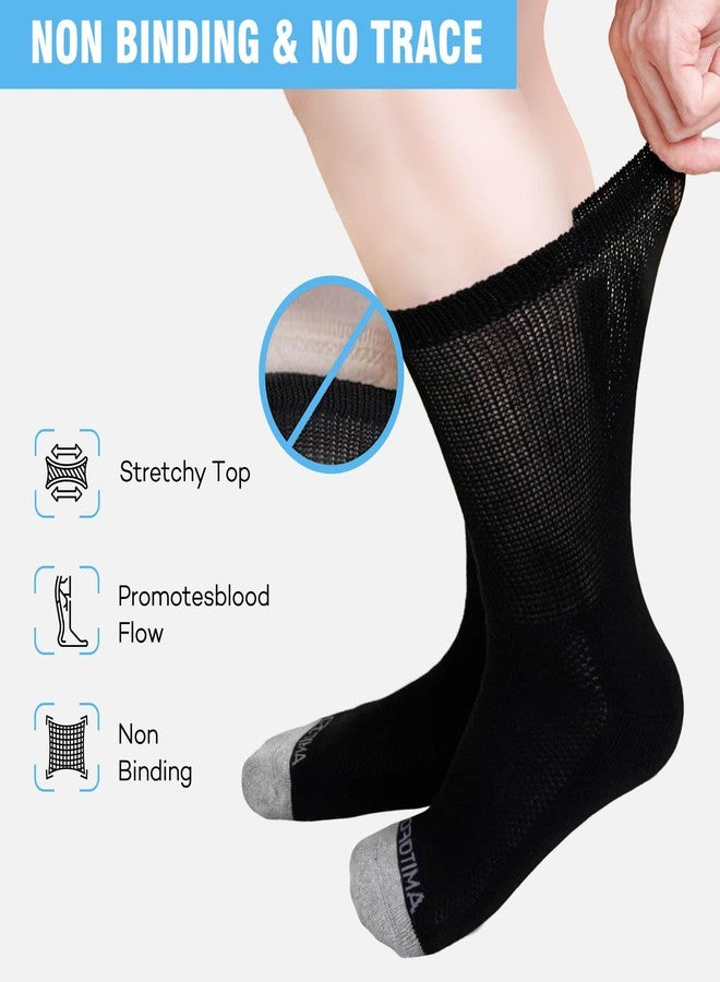 CaiDieNu Non Slip Diabetic Socks: 4 Pairs Non Binding Hospital Socks for Men Women with Grips Elderly Edema Black 13-15 - Image 2